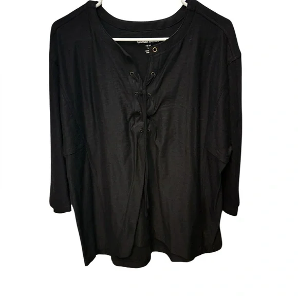 Woman Within Black Lace-Up Blouse - Picture 5 of 6